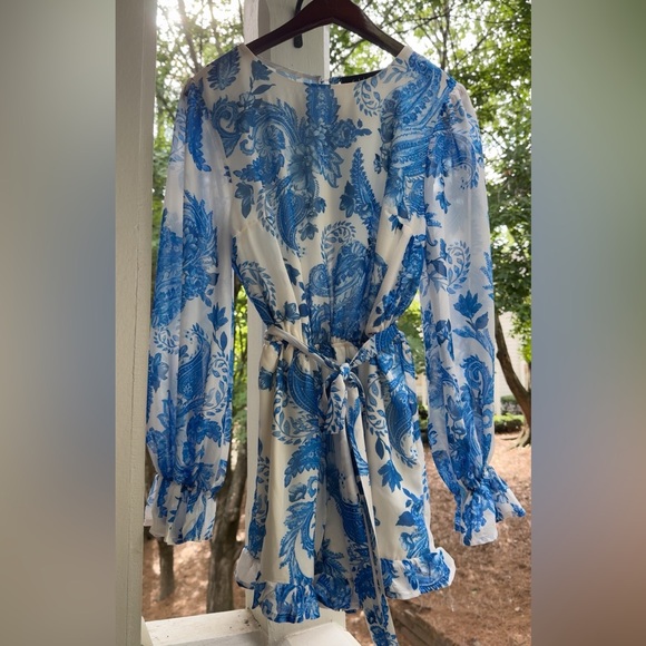 Blue and White Paisley Romper - Picture 1 of 3